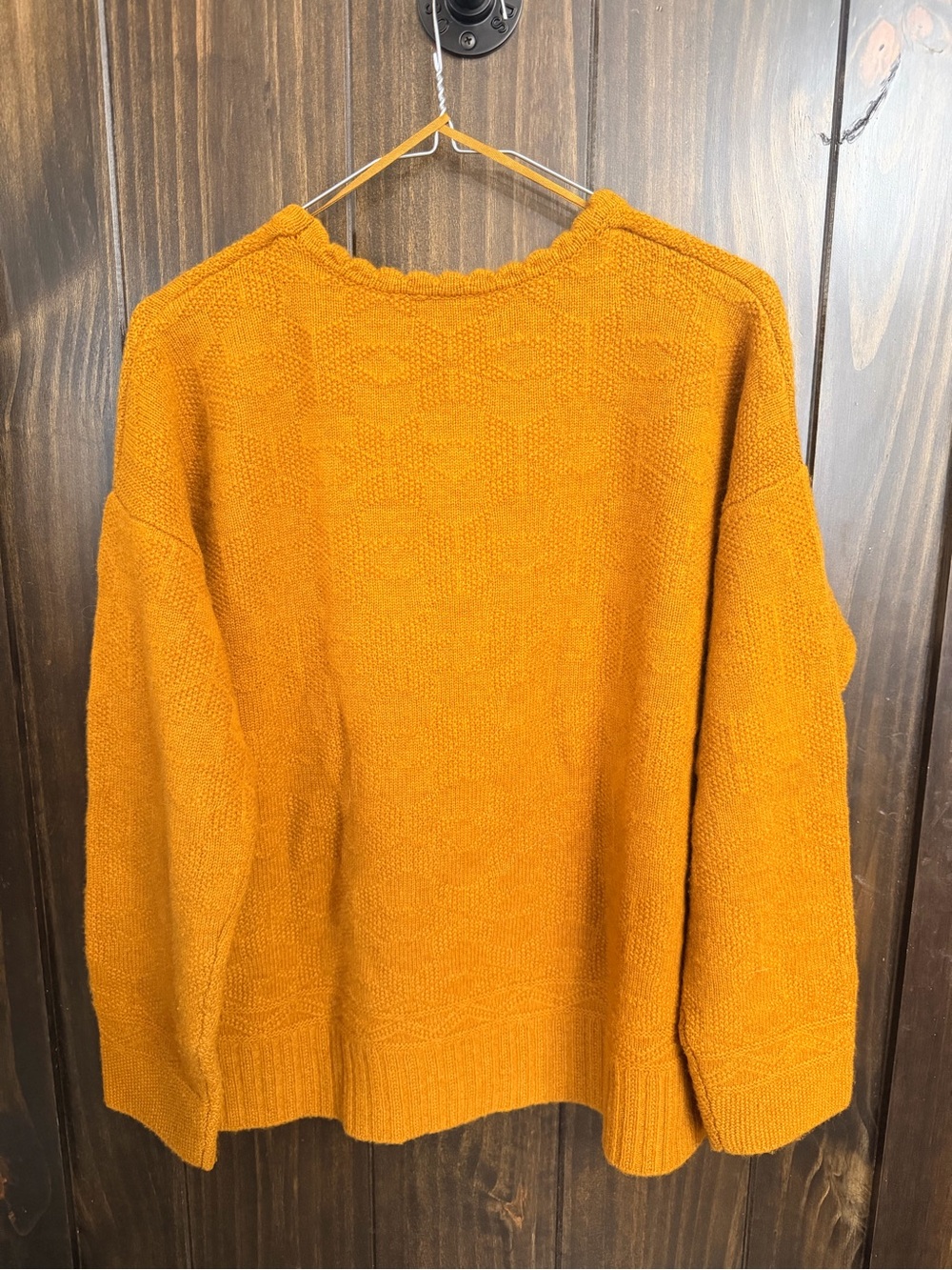 Textured Crewneck Sweater w/ Scalloped Neckline-Mustard Yellow-Size: Medium - Picture 4 of 5